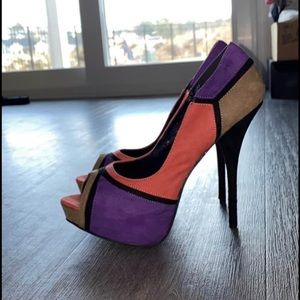 open toe color block heels